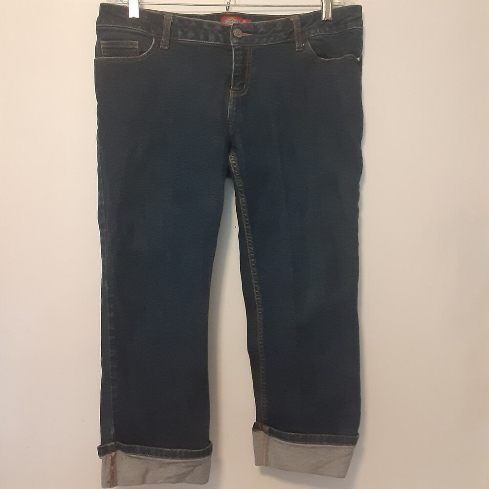 Dickies Jeans Womens Size 17 Rolled Hem Dark Blue Work Casual Stretch